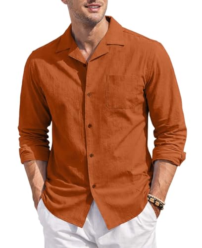 Image of Zombom Men's Cotton Blend Shirt with Full Sleeves Solid Pattern Cuban Collar Neck Line Regular Fit and Standard Length | Solid Shirt for Man Cotton | Shirts for Mans