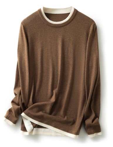 Women's Merino Wool Blend Sweater Fall Winter Fake Two Piece Color Block Shirt Crewneck Long Sleeve Knit Pullover