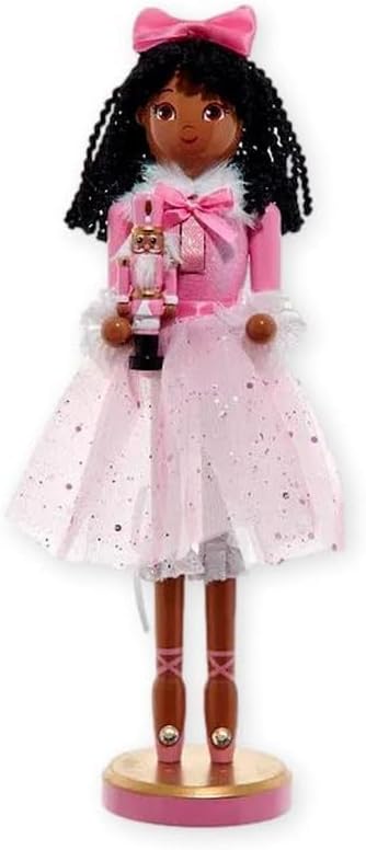 Bridge Collection 12" African American Clara Nutcracker - Pink Glittery Dress - Holding Nutcracker Doll - Christmas Holiday Ballet Figurine