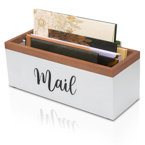 100% Real Wood Mail Organizer for Countertop, Dual-Sided Mail Script