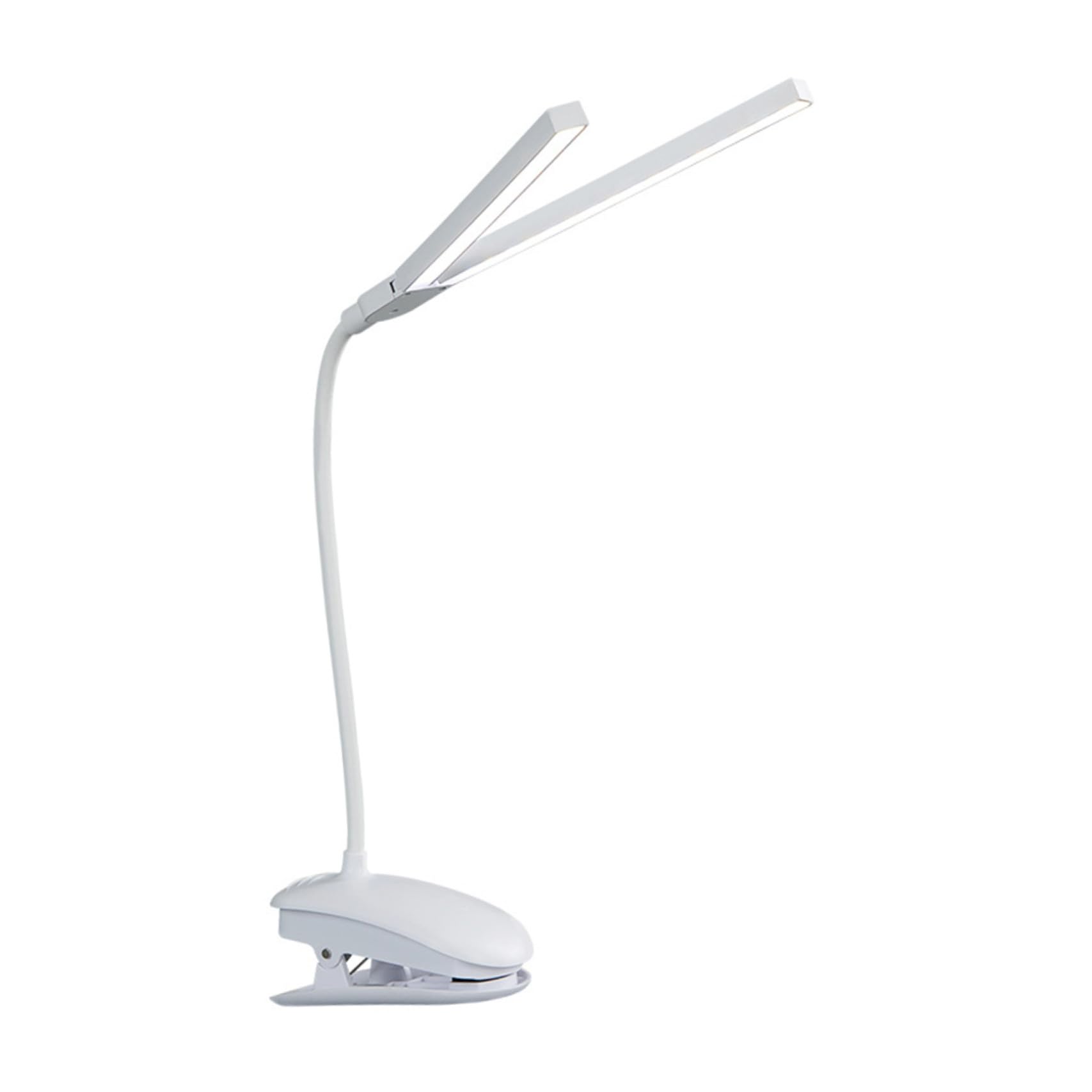 Lampe de Table LED Rechargeable à Double Tête Pince, Blanc