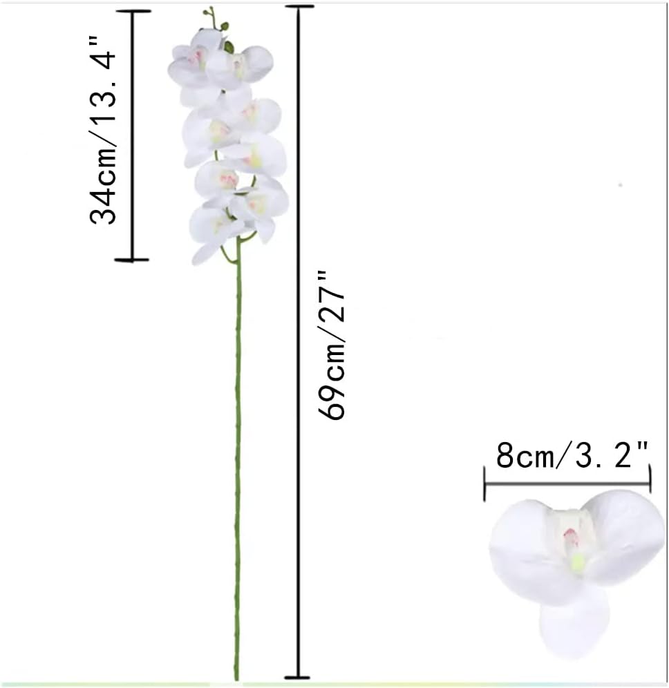 27" Artificial Phalaenopsis Flowers 6 Pcs White Perhaps Faint Yellow Artificial Orchid Flowers Stem Plants for Home Décor - Image 3