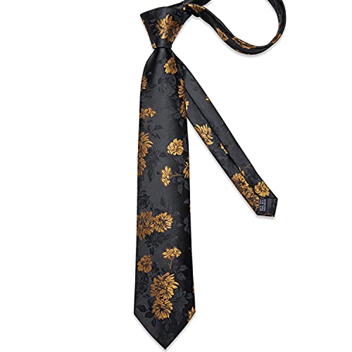 Image of DiBanGu Mens Paisley Tie Sets Silk Jacquard Woven Floral Necktie and Pocket Square Cufflinks Wedding Business Party