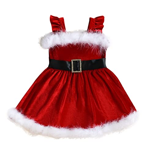 SZZY Toddler Girls Sleeveless Christmas Fleece Princess Suspenders Dress Clothes Girls Fashion (Red, 3-4 Years)