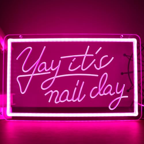 Image of Nail Day Light Up Neon Sign, Acrylic Wall Mount Decor, Dimmable USB Powered, 13.8 x 8.54 in, for Girls Room