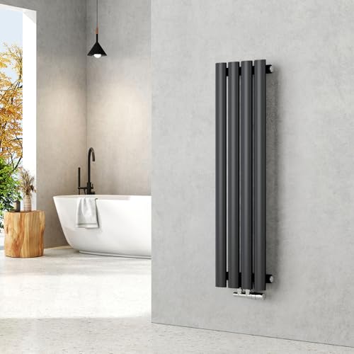 EMKE - Radiador pequeño (900 x 240 mm, ovalado, conexión central, vertical, radiador tubular, monocapa, antracita, 266 W)