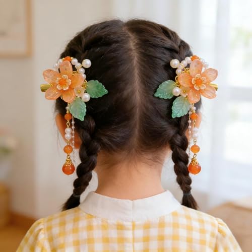 2 pzas Pinzas Vintage Flores Naranja para Cabello miniatura 4