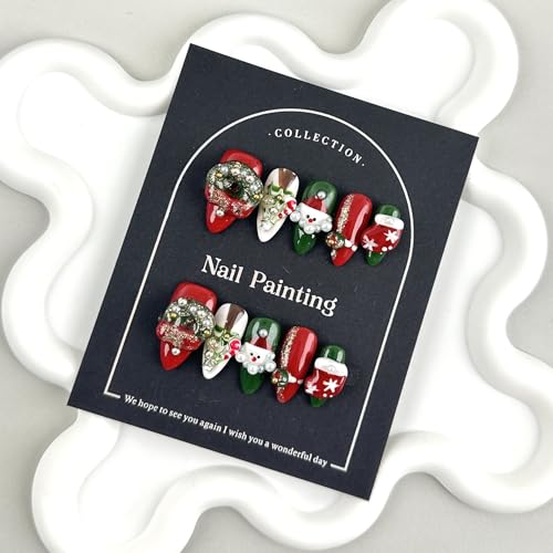 GLORS Collection Luxury Christmas Press On Nails, Hand Painted Artificial