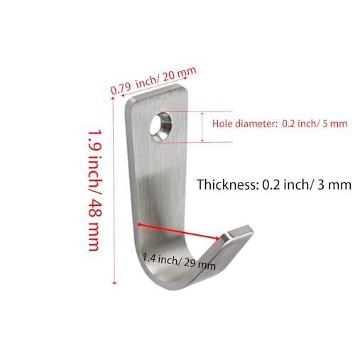 AUXBC J-Shaped Clothes Hook Wall Mounted Hooks Stainless Steel Coat Hooks Single Hole Wall Mount Hooks Hanger for Hanging Coat Clothes Hat Bag Purse Towel with Screws, Silver, 6Pcs