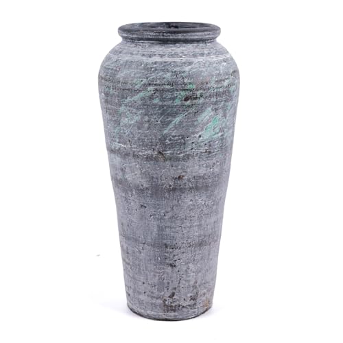 Handmade Tall Ceramic Rustic Vase, 12 Inches Whitewashed Terra Cotta Vase, Distressed Farmhouse Décor, Pottery Decorative Flower Vase for Home Decor, Table,Floor, Living Room Decor,Mantel