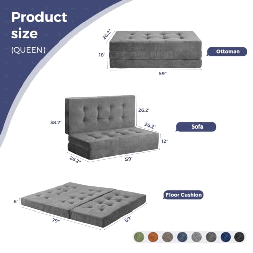 Image of MAXYOYO 6 inch Folding Sofa Bed for Floor, Tufted Tri-Fold Floor Mattress