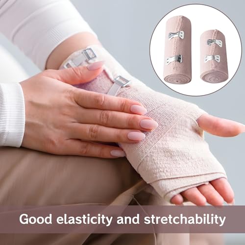 vcsjw Elastischer Verband 6 Rollen, 2 Größen, Metallclips, Elastische Mullbinden, Knie und Handgelenke