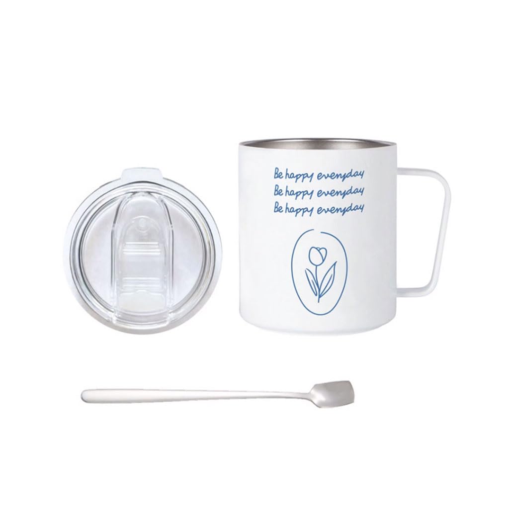 Grande capacité Gobelet isolé Blanc Tasse à café en Acier Inoxydable avec Couvercle et poignée Tasses à Boire pour Le Bureau à Domicile Tasse à thé réutilisable 360ml Solide