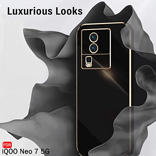 Image of TheGiftKart TPU Luxurious Golden-Plated Back Cover Case For Iqoo Neo 7 / Neo 7 Pro 5G (Raised Lips For Camera & Screen Protection | Shockproof Design | Stylish Back | Black)