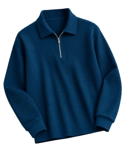 Image of AUSK Men's Cotton Blend Rib Knit Textured Full Sleeve Polo T-Shirt | Regular Fit Zip Polo Neck Smart Casual T Shirt for Men | Stylish Fashion & Casual Wear Tshirt for Men