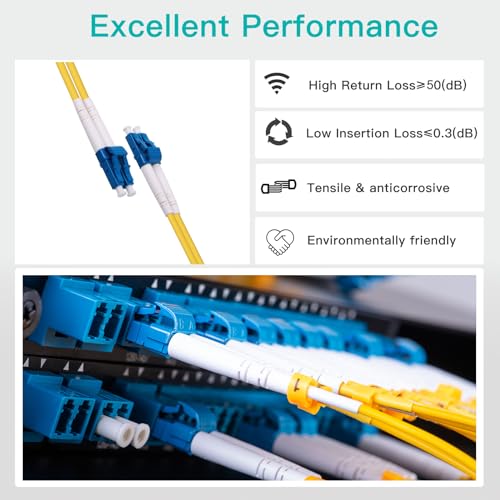 Image of OS2 LC to LC Fiber Patch Cable, 4m Single Mode SFP Jumper, Duplex LC-LC 9 /125um, LSZH, 13.1ft, for 1G /10G SMF SFP Transceiver, Router, Networks and More