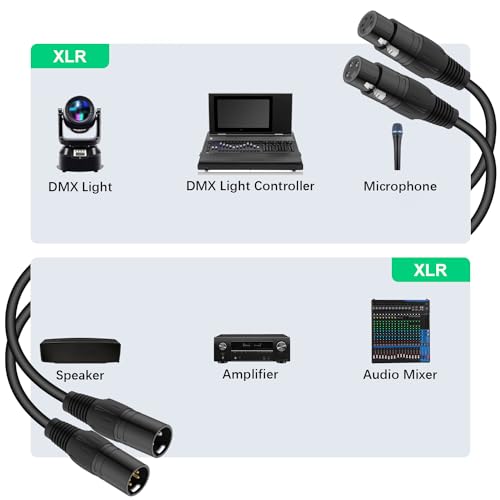 J&D XLR Kabel, XLR Stecker 3-Polig auf 5-Polig & männlich zu weiblich Audio Adapter, 2er-Pack 5-Poliges auf 3-Poliges DMX Beleuchtungskabel, 30 cm