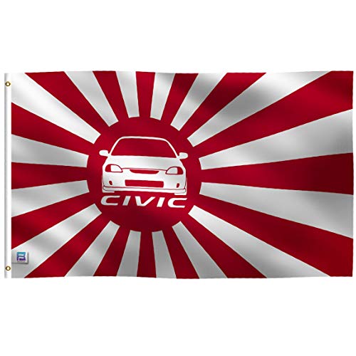 3x5 ft Civic JDM Japanese Rising Sun Flag: 100% Polyester Banner, Brass Grommets & Strong Canvas Header, For Use Outdoor or Indoor