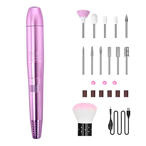 Electric Nail Drill Adjustable Speed Professional Nail Drill Kit For Acrylic Gel Nails Manicure Pedicure Polishing Tools with 11Pcs Nail Drill Bits and 16 Sanding Bands