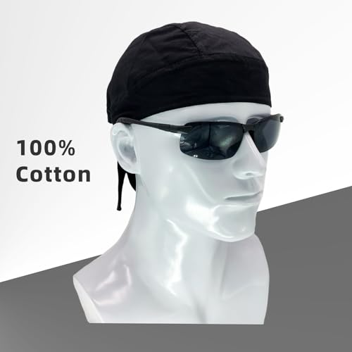 Image of Cotton Doo Rag Skull Cap Sweat Wicking Head Wraps Breathable Helmet Liner Beanie Dew Rags for Men
