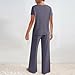 Womens Two Piece Outfits Casual V Neck Short Sleeve Tops Matching Wide Leg Pants Casual Solid Color Knit Lounge Sets Purple