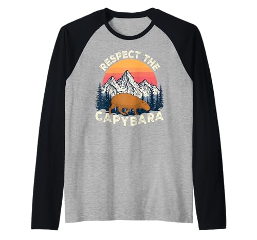 Vintage Retro Mountain Pine Tree Animal Respect The Capybara Raglan Baseball Tee