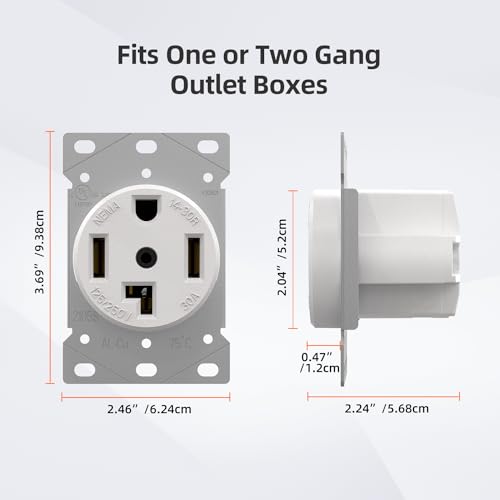ELEGRP White 30 Amps 125/250V Dryer Outlet, Flush Mounting Power Outlet, NEMA 14-30R, Straight Blade Heavy Duty Dryer Receptacle, Grounding, 3 Pole 4 Wire, UL Listed, 1 Pack