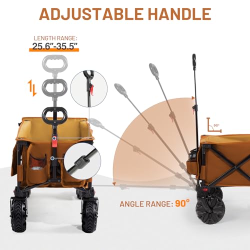 Image of TIMBER RIDGE Heavy Duty Beach Wagon with Tailgate | 300 lbs Collapsible Wagon with All-Terrain Big Brakes Wheels, Foldable Utility Cart for Sand Sports Shopping, Orange