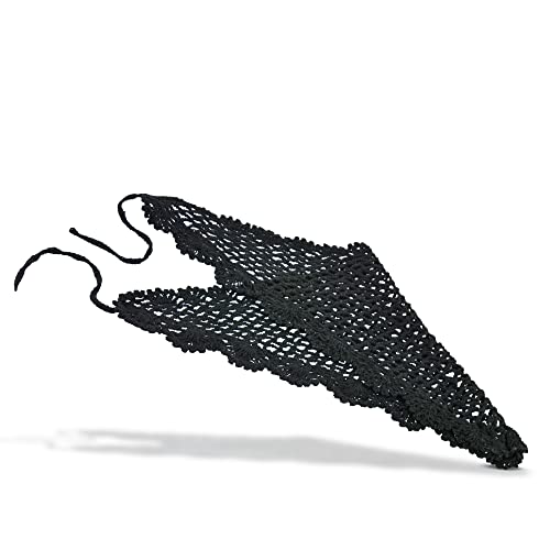 AeraVida Summer Festival Black and Brown Crochet Beach Bandana Cotton Hair Scarf | Boho Chic Handmade Cotton Kerchief2