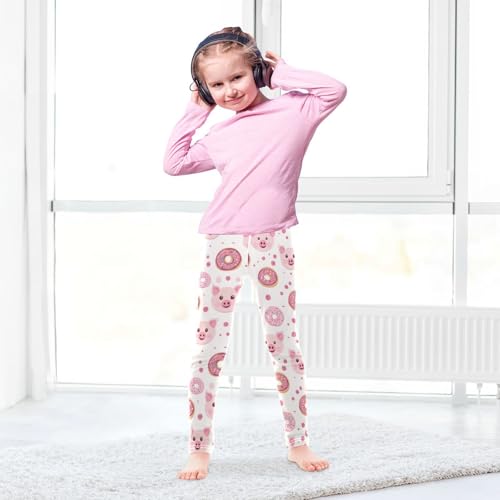 Cute Pink Pig Faces Girls' Leggings Toddler Doodles Donuts Kids Yoga Pants Dance Active Tights 4T4