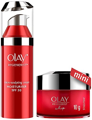 Image of Olay Day Cream Regenerist Microsculpting SPF 30, 50g and Olay Ultra Lightweight Moisturiser: Regenerist Whip Mini Day Cream (non SPF), 10g