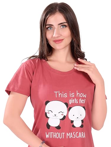 Image of Printed Knee Length Pocket Night Dresses for Women | Cat Lover | Premium Soft Cotton Nighty | Blue and Maroon
