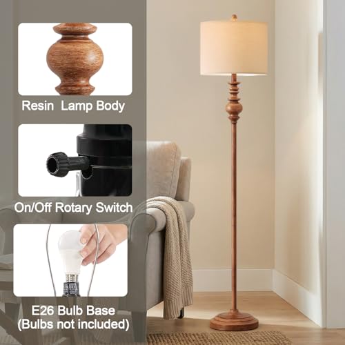 Image of BOBOMOMO 64.25 inch Rustic Floor Lamp for Living Room, Tall Antique Brown Standing Lamp with Rotary Switch, Vintage Reading Lamp for Bedroom, Office & Study, Farmhouse Home Decor Corner Lamp
