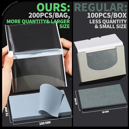 Gootaimi Blotting Paper for Oily Skin, Natural Bamboo Charcoal Blotting Paper, Oil Blotting Sheets for Face, 100 * 70MM Large Oil Absorbing Sheets Makeup Face Tissues, 200 Counts
