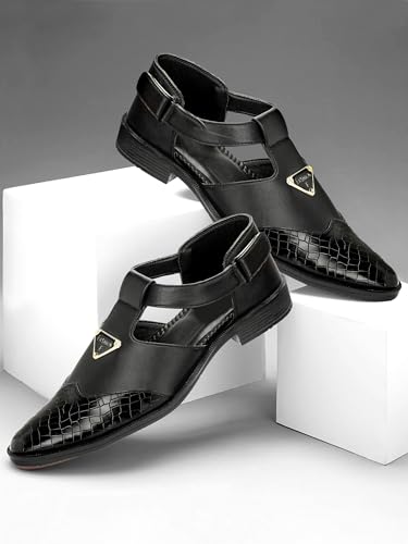 Generic Black Leatherette Roman Sandals - Image 2