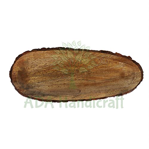 Image of ADA Handicraft Mango Wood Handmade & Handcrafted Wooden Serving Tray (40 x 16 x 2.5 cm)- Wooden Tray Papaya Design Crafted by Saharanpur Artisans