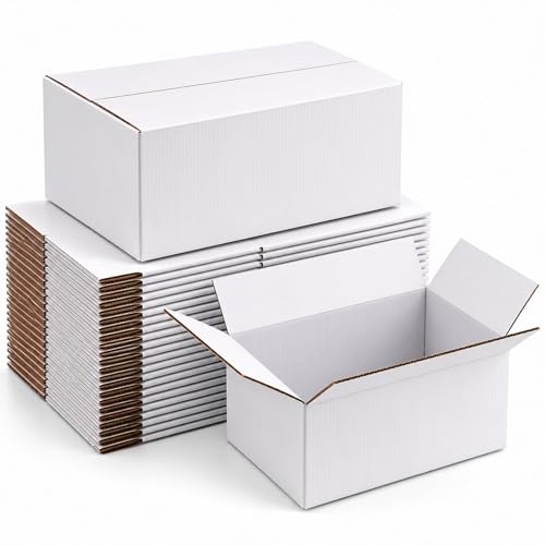 Yidomto Cajas de envío blancas de 12 x 8 x 8 pulgadas, paquete de 25 cajas pequeñas de cartón corrugado para embalaje, correo, regalo | Resistentes, reciclables, perfectas para suministros de pequeñas