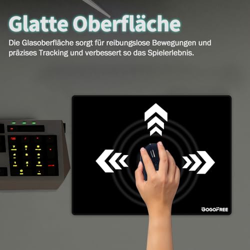 gesxo Gaming-Glas-Mauspad aus gehärtetem Glas mit Harter Oberfläche, ultraglattem Finis, großes Mauspad wasserabweisend, präzise Geschwindigkeitskontrolle für Esports (Schwarz,300×400mm)