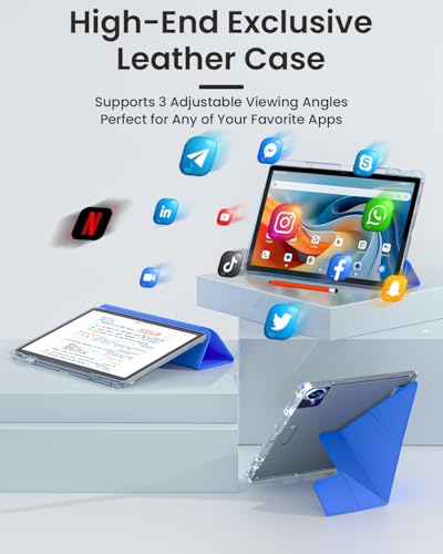 Image of 14 Inch Android 15 Tablet, 16GB RAM+256GB ROM, 1920x1200 FHD IPS Display, Widevine L1, 10000mAh Battery, 4G LTE, Wi-Fi & Bluetooth 5.0, Multi-Angle Stand Case & Stylus Pen,6ft Type-C Cable - Blue