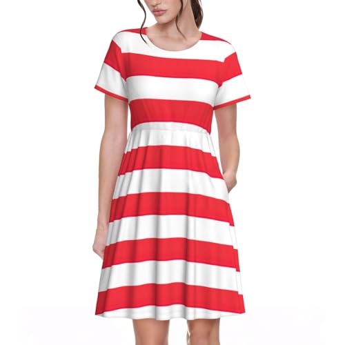 Robe d'été drapeau indonésien pour femme à manches courtes et col rond