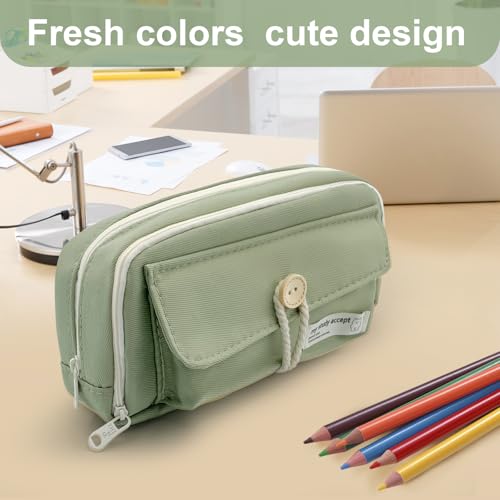 Image of Large Capacity Pencil Case, 4-layer Pencil Case Pouch, Green Pencil Bag for Office, Pencil Case for Adult