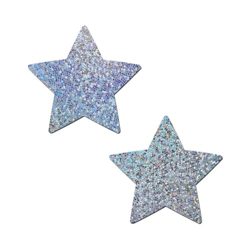 Pastease Silver Glitter Star Nipple Pasties, O/s