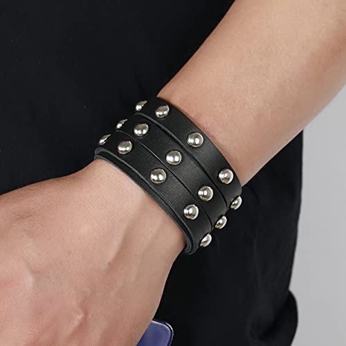 Wodoukei Men'S Genuine Leather Cuff Punk Metal Rock Bracelets For Men Women thumb #1
