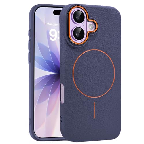 Image of Elzzi Case for iPhone 17, Lychee Texture [Compatible with MagSafe] Premium PC+TPU Back Cover with Anti-Yellow Microfiber Inner Lining, Shockproof Slim Protective Phone Case (Navy Blue)