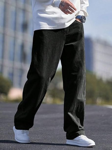 Image of Men Loose Fit Mid Rise Grey Jeans | Ankle-Length Trendy Denim for Smart-Casual Wear | Comfortable Everyday Jeans for Men | Modern Stylish Casual Outfit