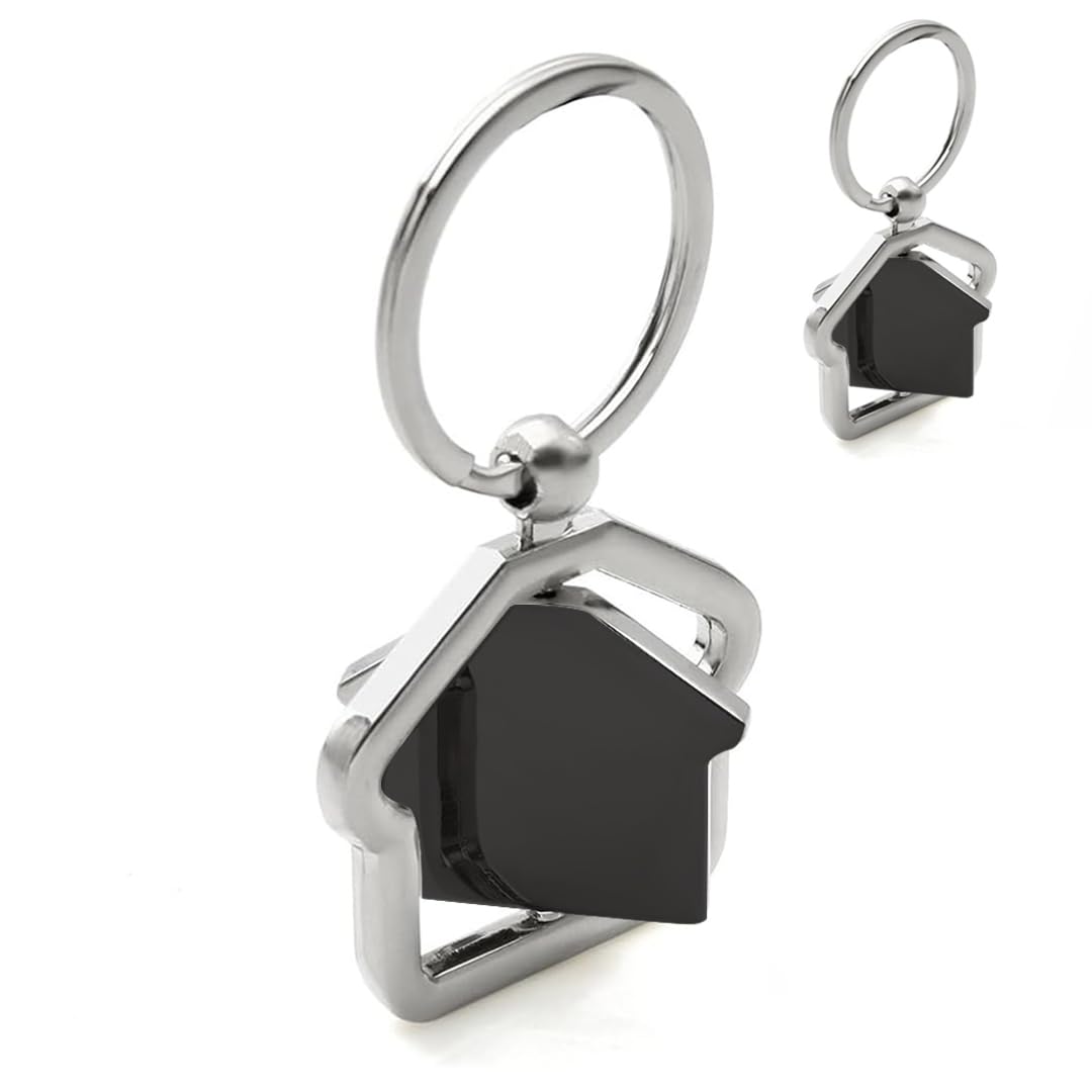 Home Keychain, Home Shape Rotating Silver Metal Key chain, New House Keyring Housewarming Gifts Key Chain Real Estate Gift Buying and Selling Keychain -Silver