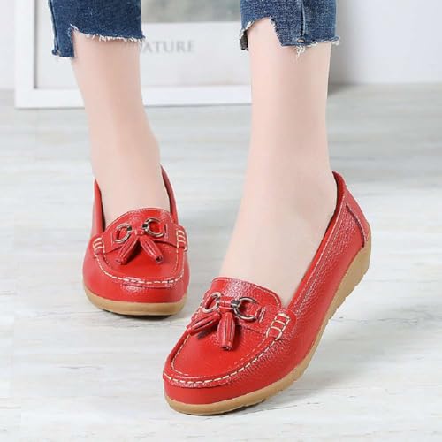 Image of Women's Genuine Leather Platform Loafers Classic Casual Comfort Slip-On Shoes Soft Sole Dress Shoes