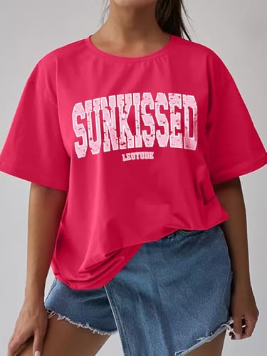 Image of LEOTUDE Womens Oversized Round Neck Cottonblend Half Sleeve T-Shirts (Colour: Multicolor)