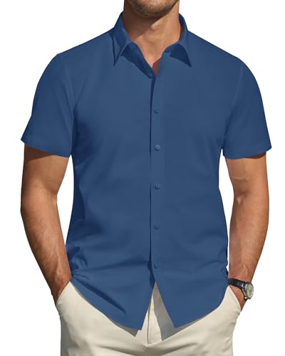 Image of J.VER Men's Short Sleeve Dress Shirts Stretch Stain Shield Casual Button Down Shirts Solid Formal Shirt