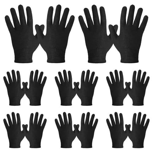 8 Pairs Black Thin Gloves for Dry Hands Sleeping Black Moisturizer Microfiber Gloves for Women Multipurpose Cotton Moisturizing Glove for Eczema Art Working Photography Jewelry Inspection Small